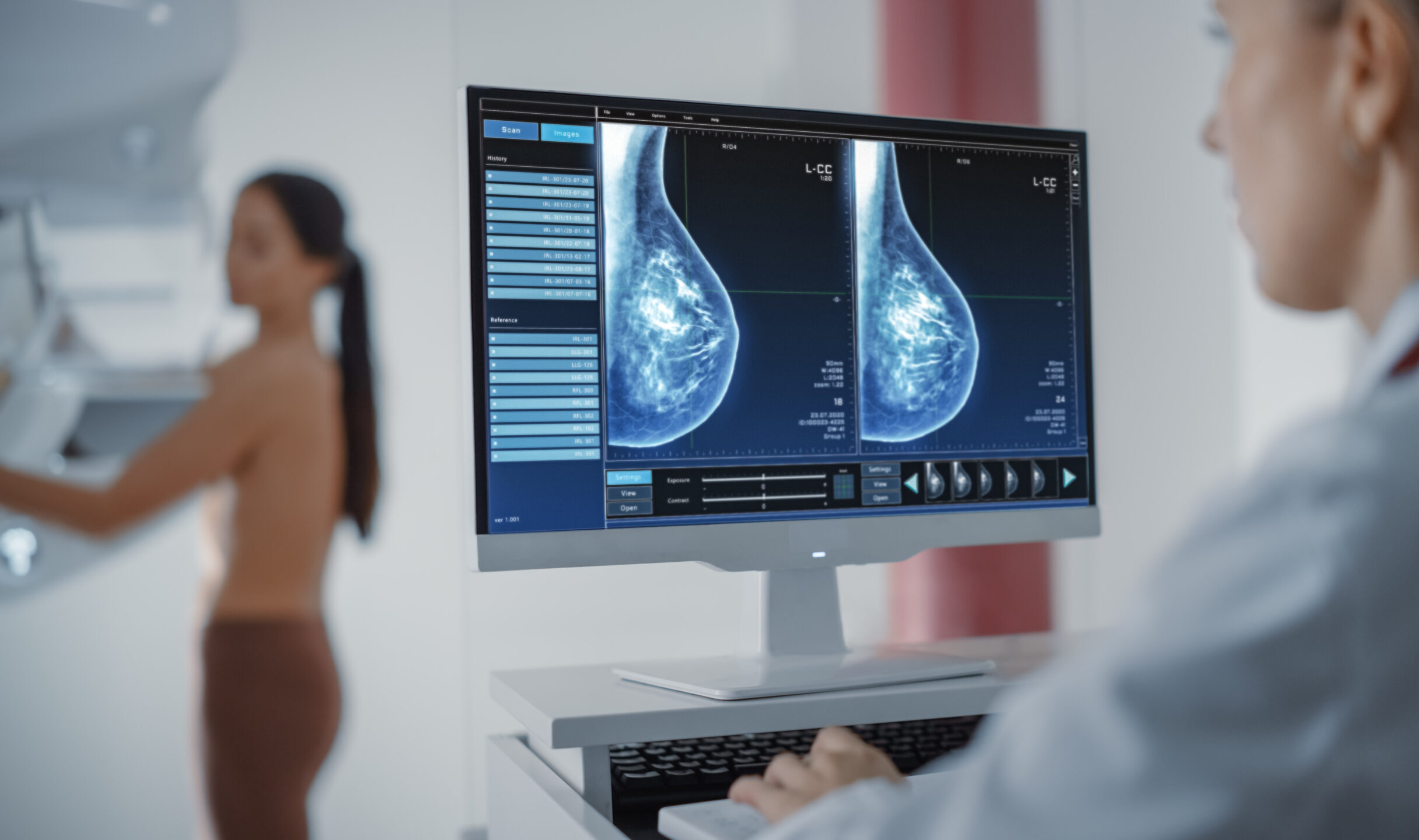 Computer Screen in Hospital Radiology Room: Beautiful Multiethni