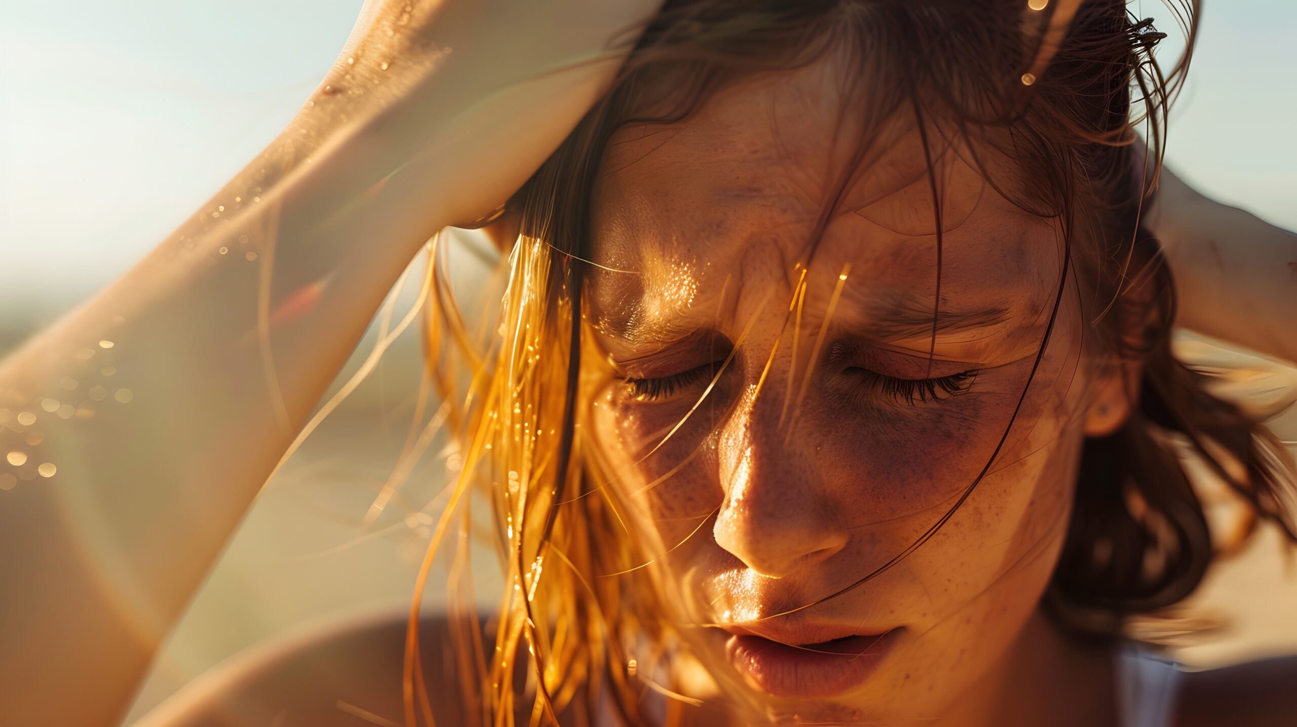 woman suffering from high summer temperatures, intense heat that causes dangerous conditions