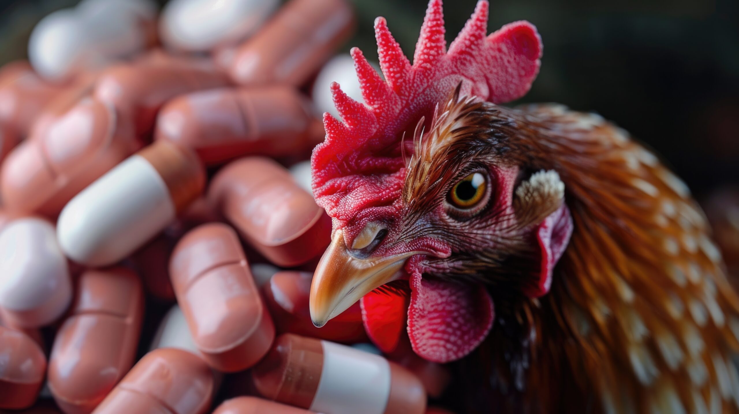 Antibiotic use in chicken farms. Sustainable chicken farming against antibiotic use.