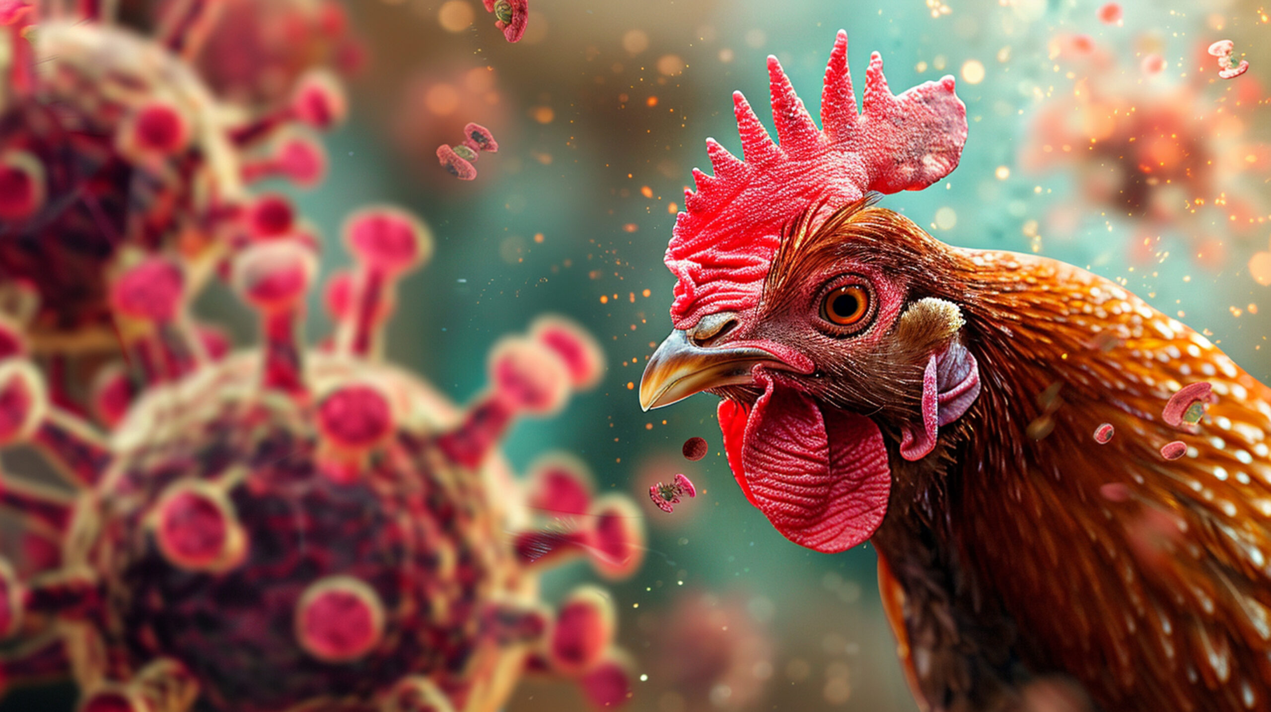 Beautiful chicken, close-up, sign H5N1 concept of poultry. The threat of avian influenza and illness among poultry.